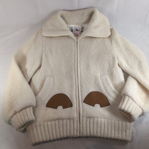 Brown Bison Dog Sled Igloos Pure New Wool Zip Sweater Collar Knit S Small Cream - Picture 4 of 13